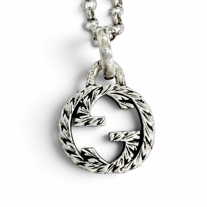 美品△GUCCI グッチ 455535 AG925 インターロッキングG アラベスク チェーンネックレス アクセサリー シルバー 伊製 重量7.4g レディース
