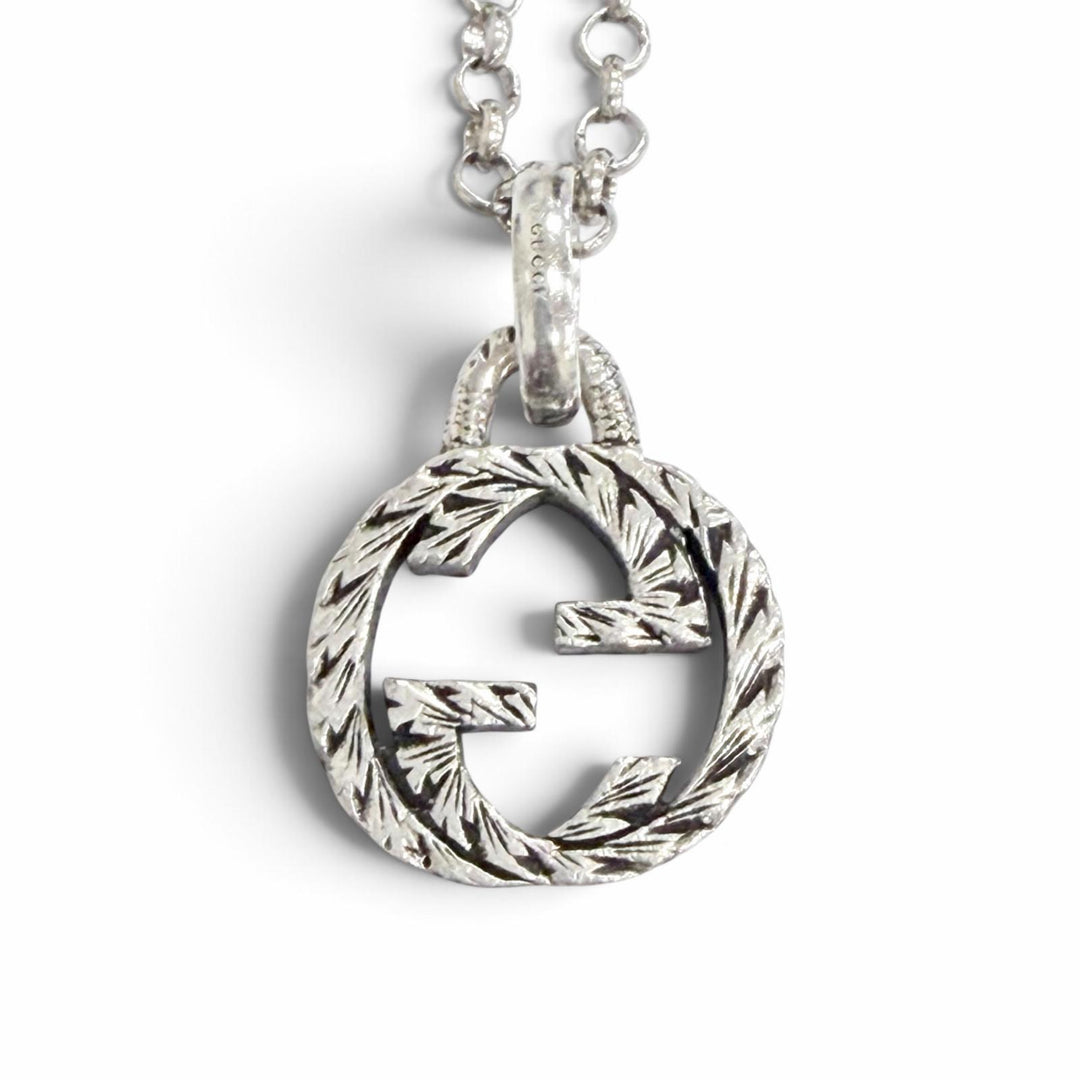 美品△GUCCI グッチ 455535 AG925 インターロッキングG アラベスク チェーンネックレス アクセサリー シルバー 伊製 重量7.4g レディース