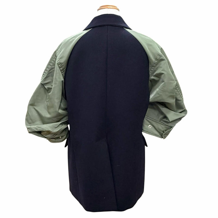 極美△Sacai サカイ 23-06925 Wool Melton Nylon Twill Jacket ウール 半袖 ナイロンツイル ダブルジャケット ダークネイビー 1 正規品
