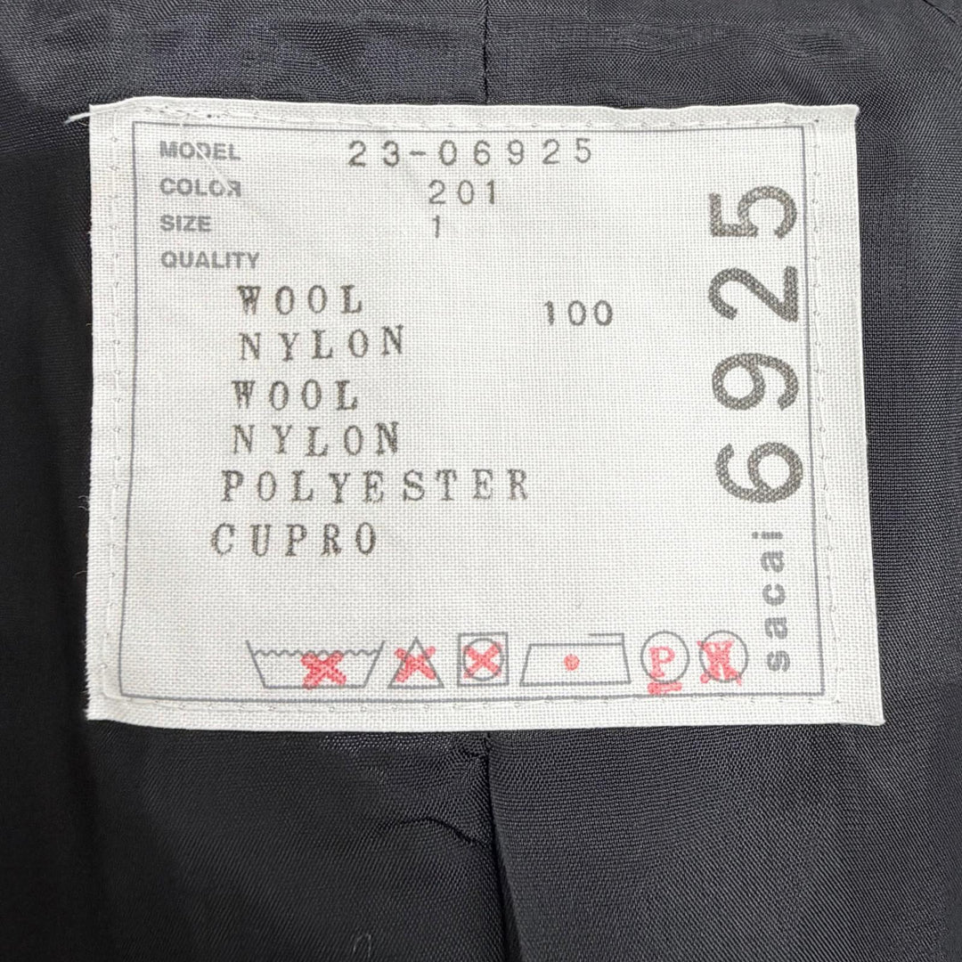 極美△Sacai サカイ 23-06925 Wool Melton Nylon Twill Jacket ウール 半袖 ナイロンツイル ダブルジャケット ダークネイビー 1 正規品
