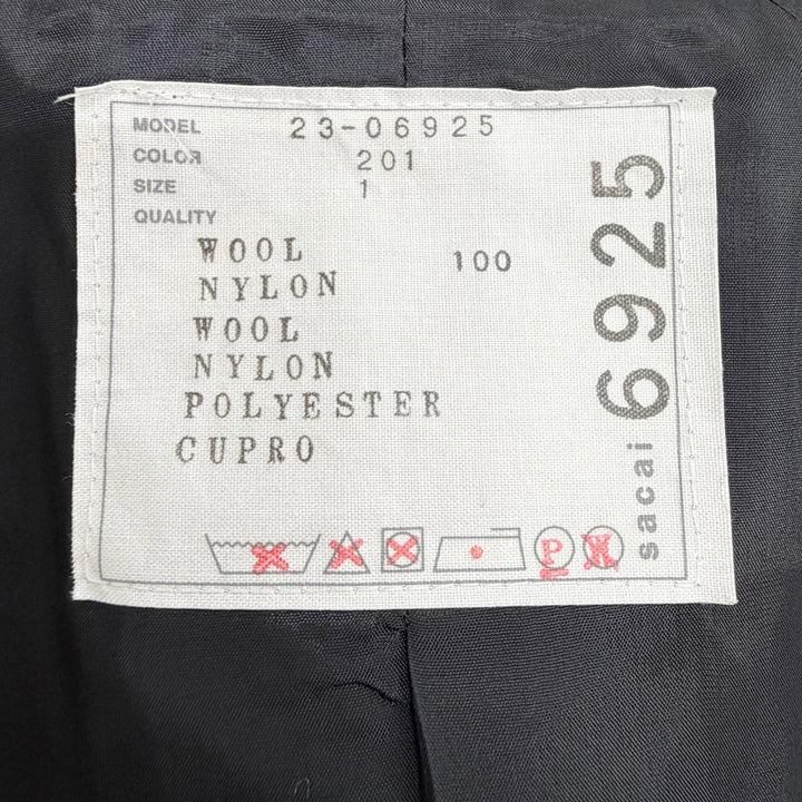 極美△Sacai サカイ 23-06925 Wool Melton Nylon Twill Jacket ウール 半袖 ナイロンツイル ダブルジャケット ダークネイビー 1 正規品