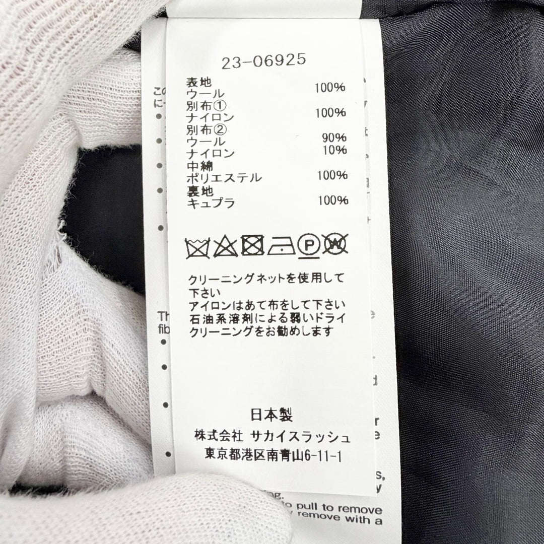 極美△Sacai サカイ 23-06925 Wool Melton Nylon Twill Jacket ウール 半袖 ナイロンツイル ダブルジャケット ダークネイビー 1 正規品