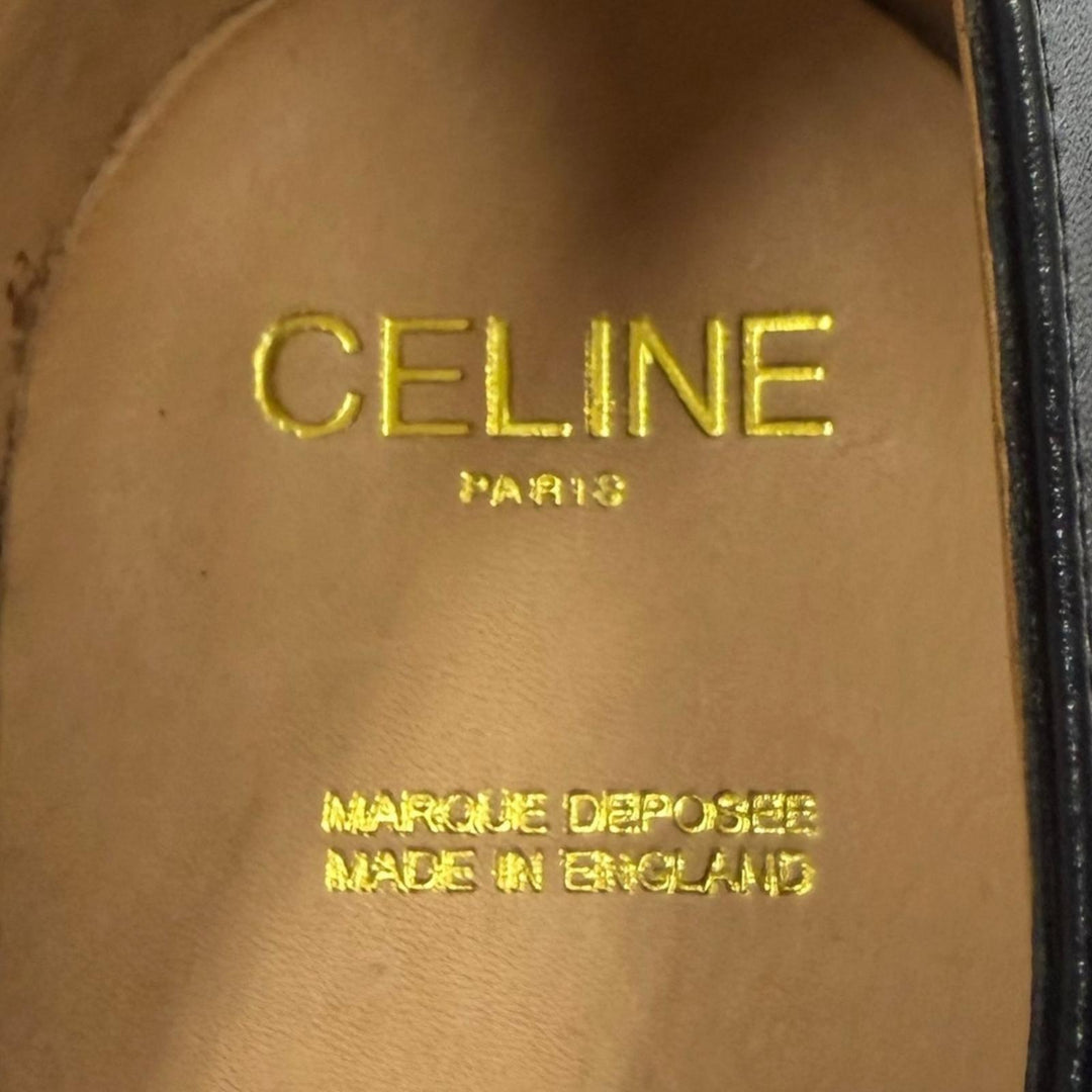 極美品□CELINE セリーヌ レザー キャップトゥ グッドイヤー製法 ドレスシューズ ブラック 8/EF イングランド製 メンズ 保存袋付き