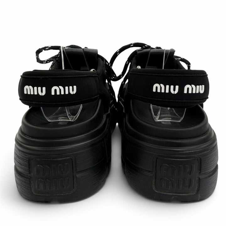 美品☆MIUMIU ミュウミュウ 5X418E チャンキー ネオプレン ロゴ入り バックストラップ サンダル ブラック IT 36 イタリア製 レディース