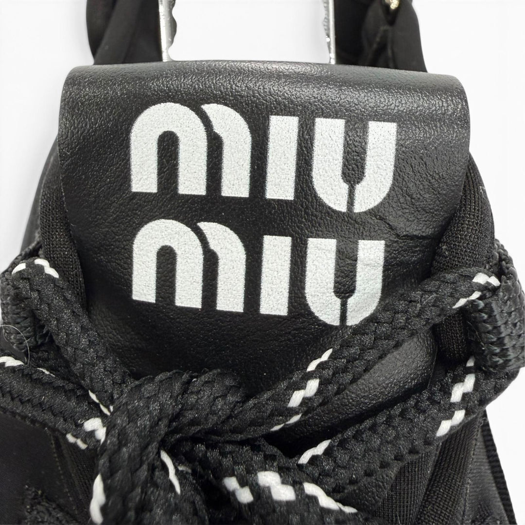 美品☆MIUMIU ミュウミュウ 5X418E チャンキー ネオプレン ロゴ入り バックストラップ サンダル ブラック IT 36 イタリア製 レディース