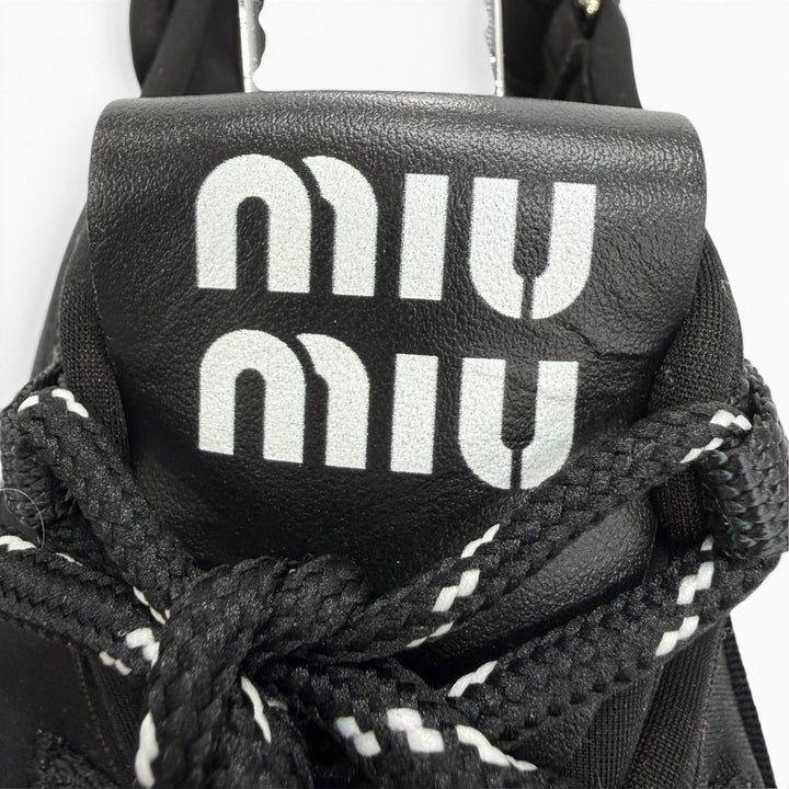 美品☆MIUMIU ミュウミュウ 5X418E チャンキー ネオプレン ロゴ入り バックストラップ サンダル ブラック IT 36 イタリア製 レディース