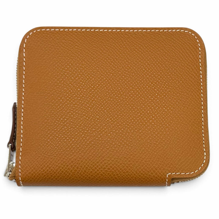 未使用品★エルメス アザップコンパクト シルクイン ゴールド ヴォーエプソン シルバー金具 ラウンドファスナー コインケース G刻印 箱付