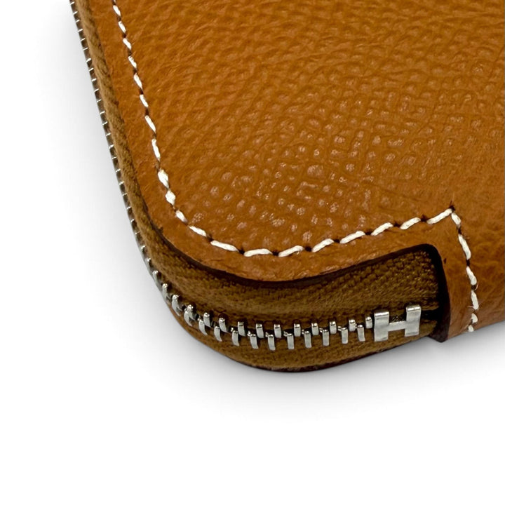 未使用品★エルメス アザップコンパクト シルクイン ゴールド ヴォーエプソン シルバー金具 ラウンドファスナー コインケース G刻印 箱付