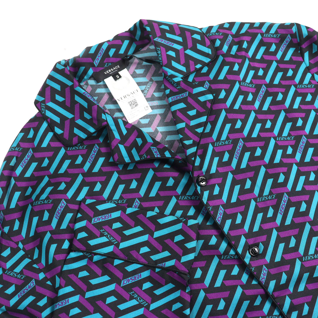 未使用品△VERSACE ヴェルサーチ 2022年製 1005376 1A02923 ラ・グレカ シルクパジャマトップ オーバーサイズ 長袖シャツ 3 伊製 正規品