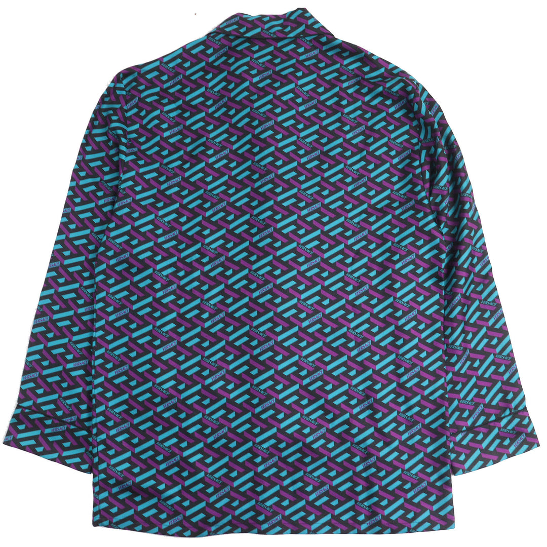 未使用品△VERSACE ヴェルサーチ 2022年製 1005376 1A02923 ラ・グレカ シルクパジャマトップ オーバーサイズ 長袖シャツ 3 伊製 正規品