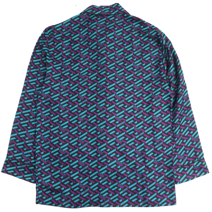 未使用品△VERSACE ヴェルサーチ 2022年製 1005376 1A02923 ラ・グレカ シルクパジャマトップ オーバーサイズ 長袖シャツ 3 伊製 正規品