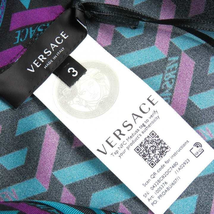 未使用品△VERSACE ヴェルサーチ 2022年製 1005376 1A02923 ラ・グレカ シルクパジャマトップ オーバーサイズ 長袖シャツ 3 伊製 正規品
