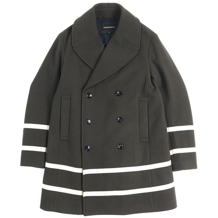 未使用品△EMPORIO ARMANI エンポリオ アルマーニ 黒タグ 2021年 6K1L80 テープデザイン ロゴボタン ダブルブレストコート 50 正規品