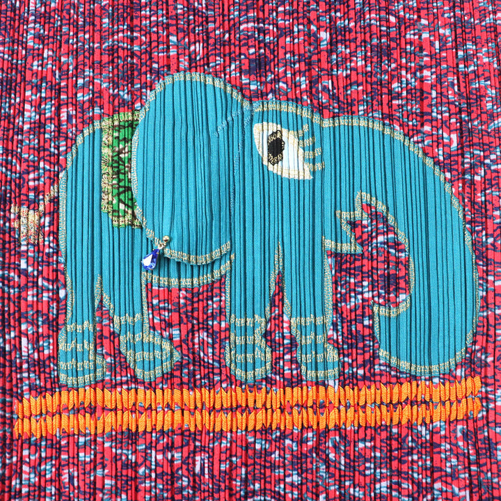 極美品△PLEATS PLEASE プリーツプリーズ イッセイミヤケ PP63-JK522 ピアス付き 象 エレファント 刺繍 総柄 半袖 カットソー 3 正規品