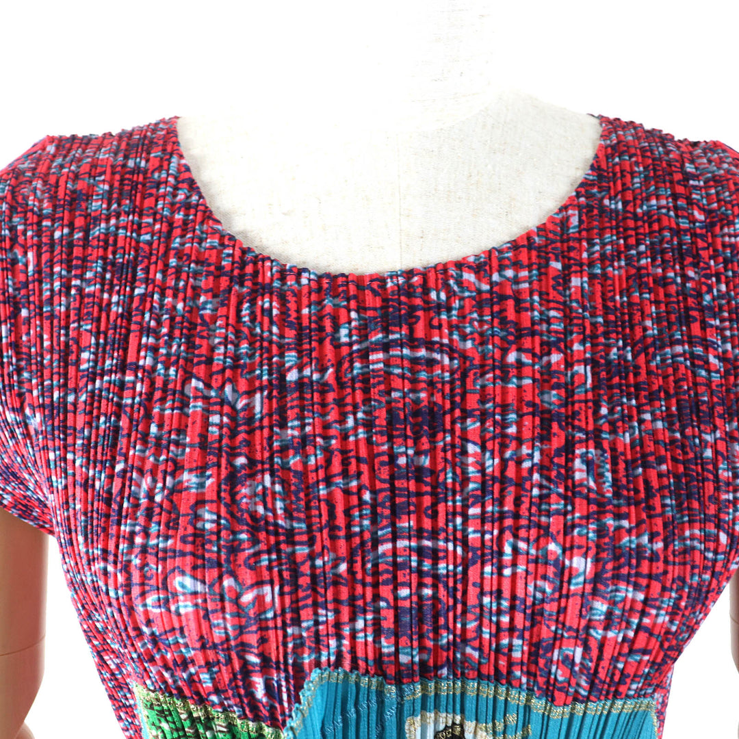 極美品△PLEATS PLEASE プリーツプリーズ イッセイミヤケ PP63-JK522 ピアス付き 象 エレファント 刺繍 総柄 半袖 カットソー 3 正規品