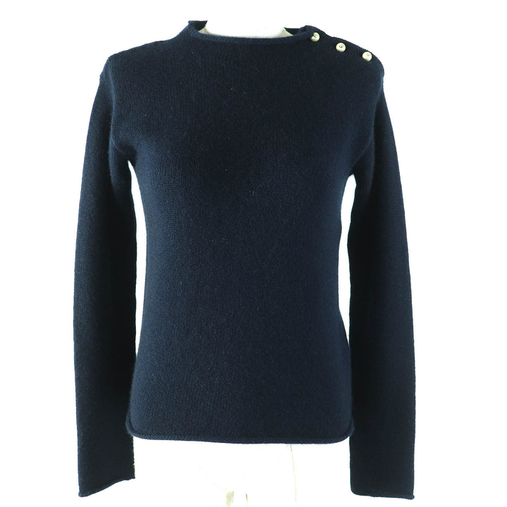 美品△Christian Dior クリスチャンディオール 354S74AM082 カシミヤ100％ CDロゴ フェイクパール 長袖 ニット ネイビー 38 伊製 正規品