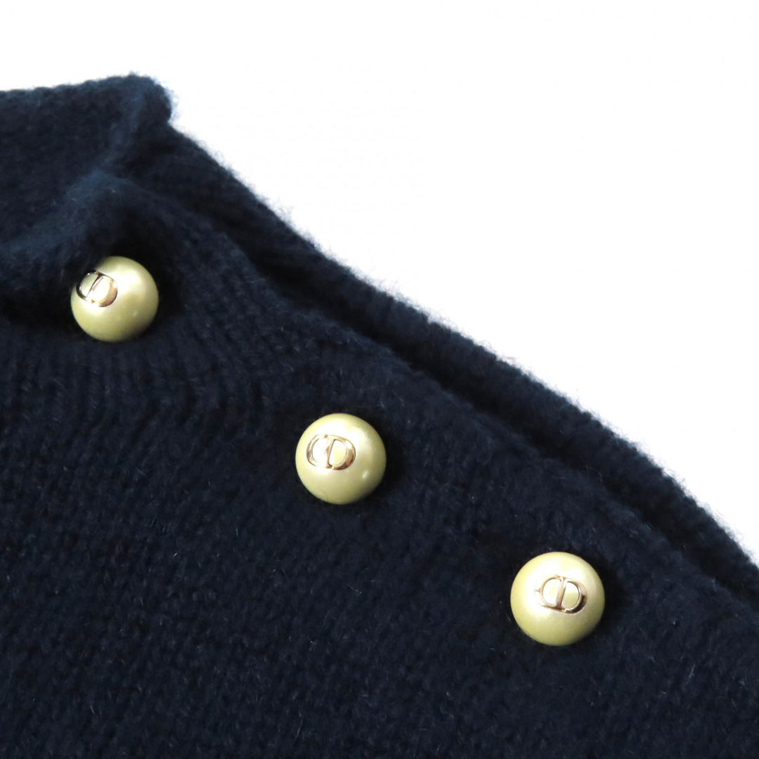 美品△Christian Dior クリスチャンディオール 354S74AM082 カシミヤ100％ CDロゴ フェイクパール 長袖 ニット ネイビー 38 伊製 正規品