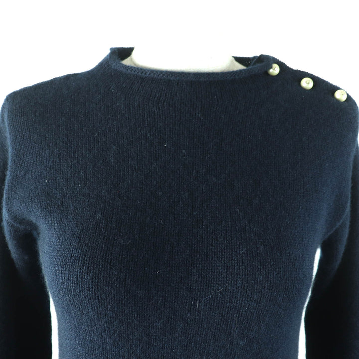 美品△Christian Dior クリスチャンディオール 354S74AM082 カシミヤ100％ CDロゴ フェイクパール 長袖 ニット ネイビー 38 伊製 正規品