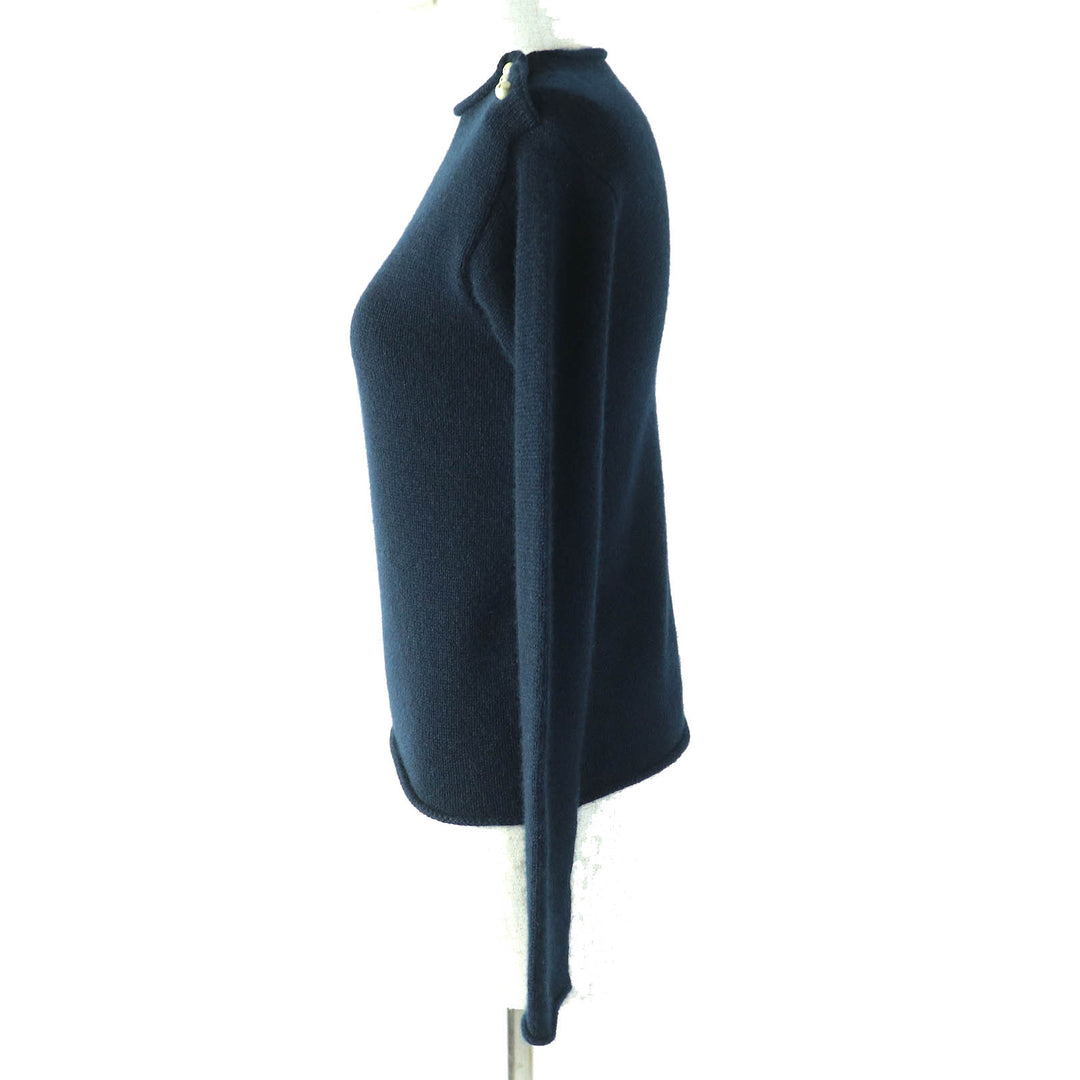 美品△Christian Dior クリスチャンディオール 354S74AM082 カシミヤ100％ CDロゴ フェイクパール 長袖 ニット ネイビー 38 伊製 正規品
