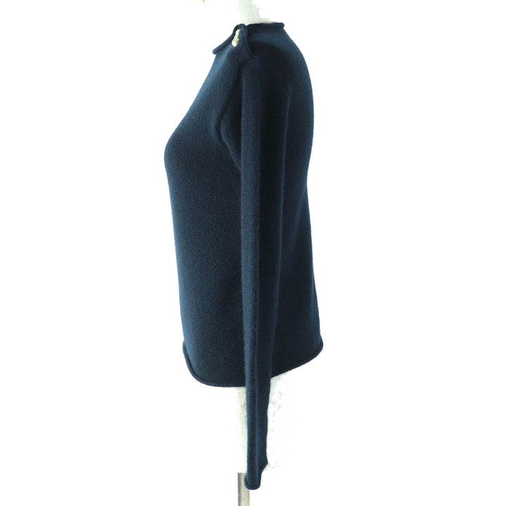 美品△Christian Dior クリスチャンディオール 354S74AM082 カシミヤ100％ CDロゴ フェイクパール 長袖 ニット ネイビー 38 伊製 正規品