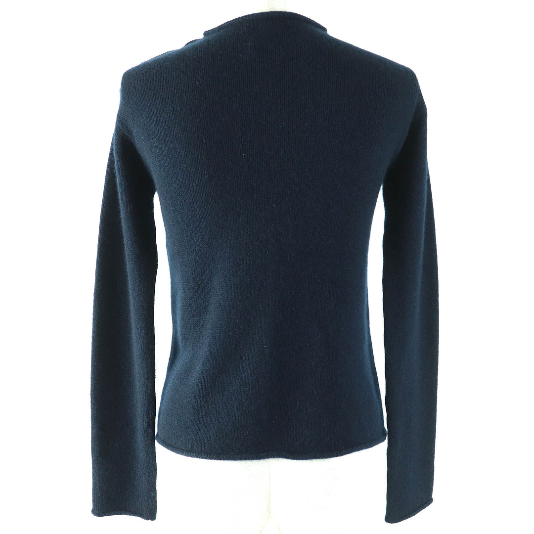美品△Christian Dior クリスチャンディオール 354S74AM082 カシミヤ100％ CDロゴ フェイクパール 長袖 ニット ネイビー 38 伊製 正規品