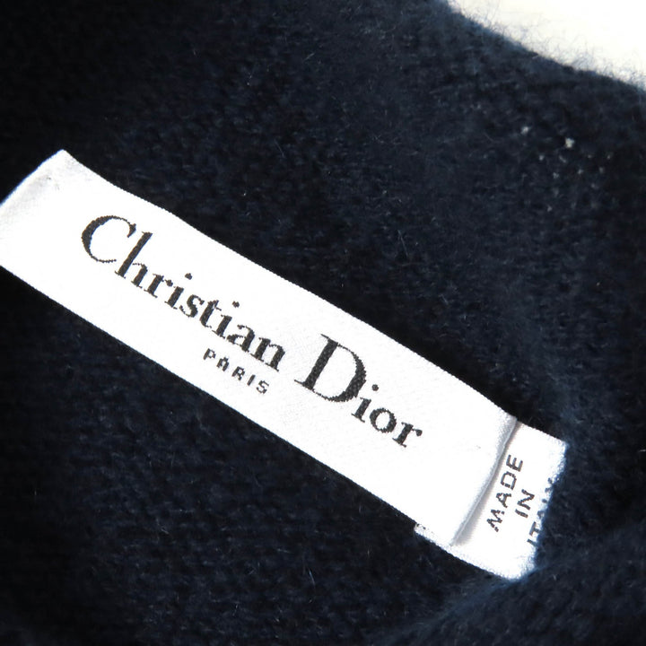 美品△Christian Dior クリスチャンディオール 354S74AM082 カシミヤ100％ CDロゴ フェイクパール 長袖 ニット ネイビー 38 伊製 正規品
