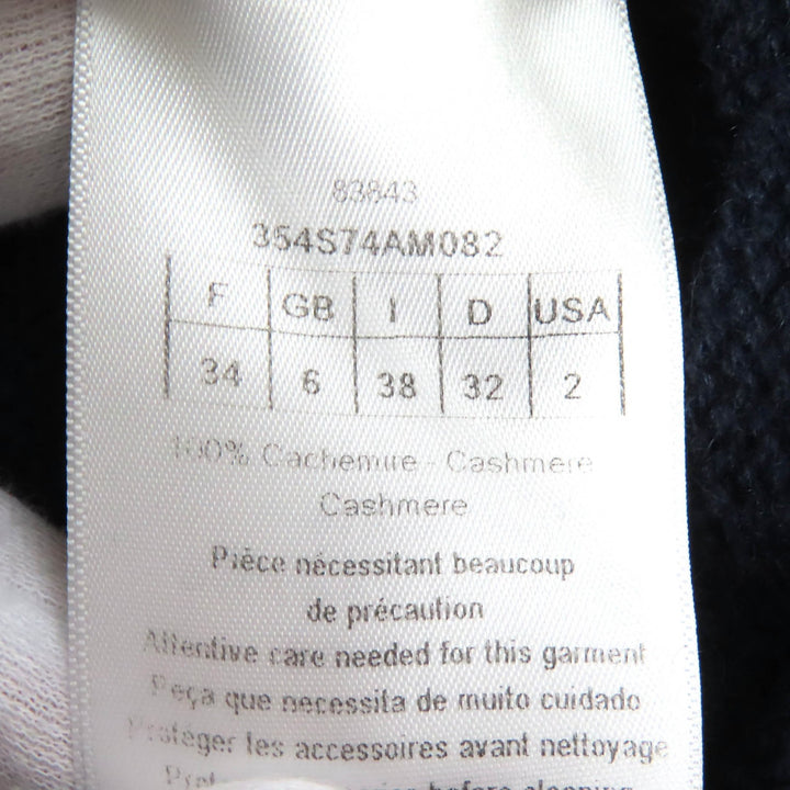 美品△Christian Dior クリスチャンディオール 354S74AM082 カシミヤ100％ CDロゴ フェイクパール 長袖 ニット ネイビー 38 伊製 正規品