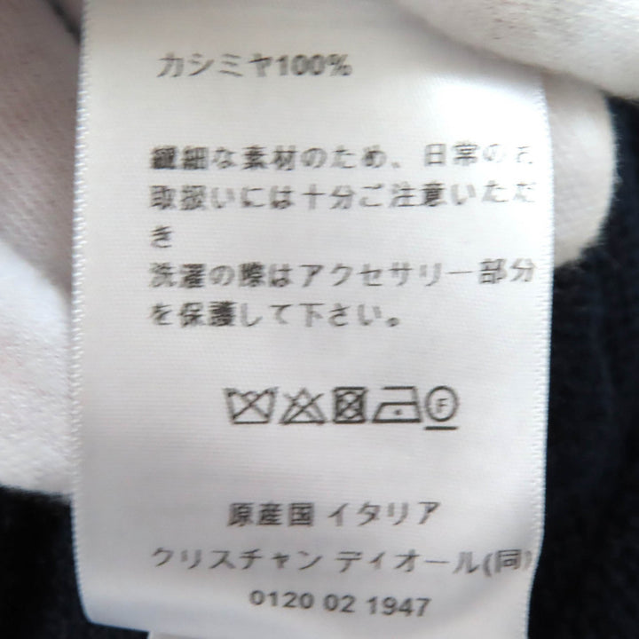 美品△Christian Dior クリスチャンディオール 354S74AM082 カシミヤ100％ CDロゴ フェイクパール 長袖 ニット ネイビー 38 伊製 正規品