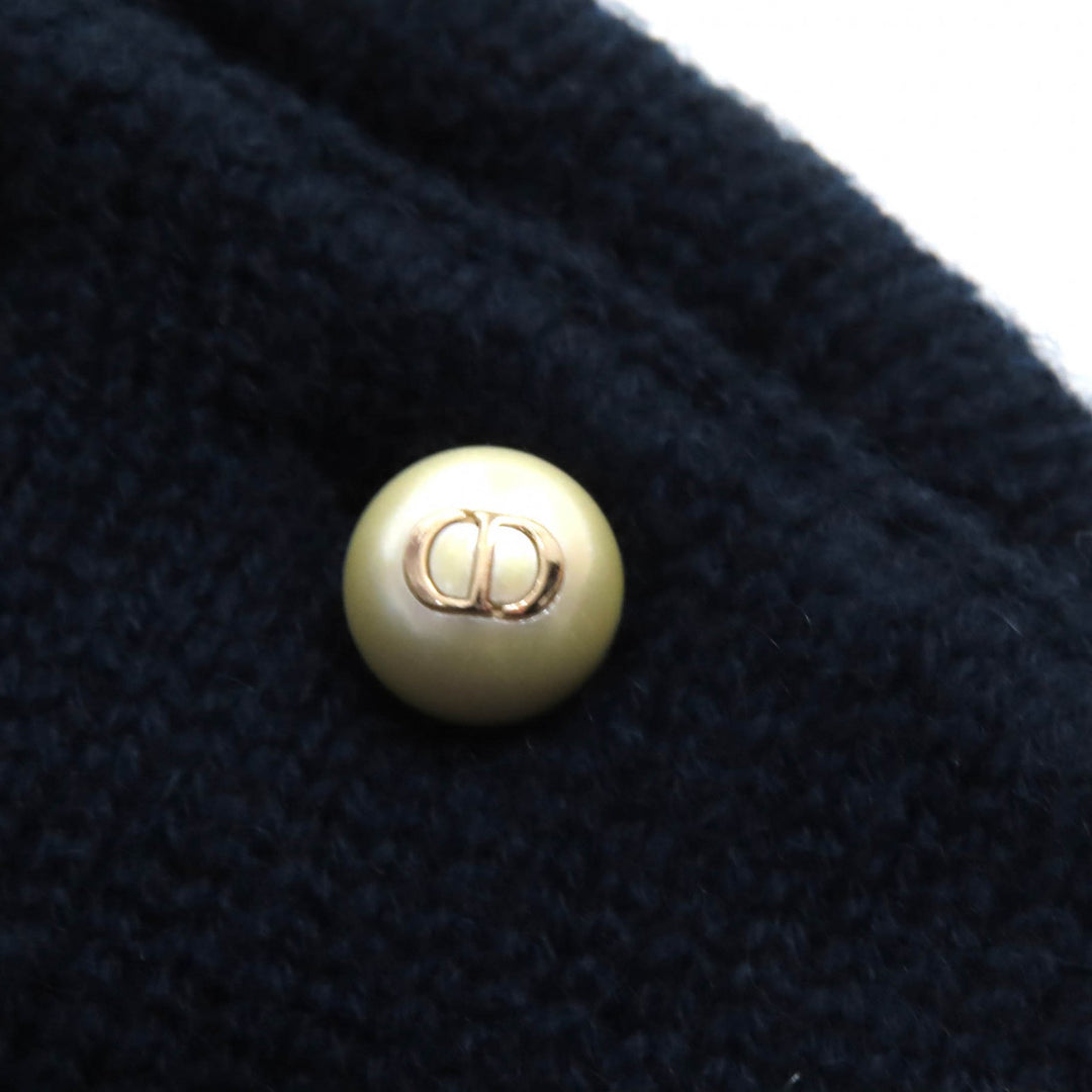 美品△Christian Dior クリスチャンディオール 354S74AM082 カシミヤ100％ CDロゴ フェイクパール 長袖 ニット ネイビー 38 伊製 正規品