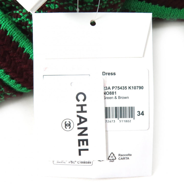未使用品△CHANEL シャネル 23A P75435 カシミヤ100％ ココマークボタン 総柄 クルーネック ノースリーブ ニット ワンピース 34 正規品