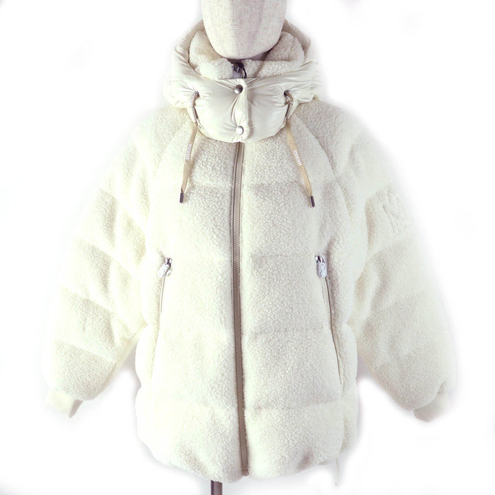 未使用品△MACKAGE マッカージュ 24AW 11542256 EDANA-TD エダナ ロゴ刺繍 フード付き ボア ダウンジャケット クリーム L ガーメント付き