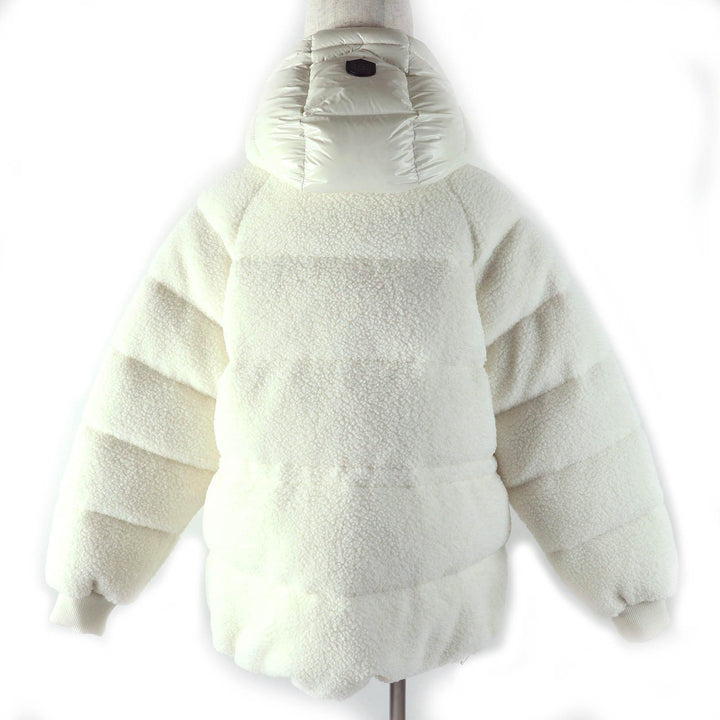 未使用品△MACKAGE マッカージュ 24AW 11542256 EDANA-TD エダナ ロゴ刺繍 フード付き ボア ダウンジャケット クリーム L ガーメント付き