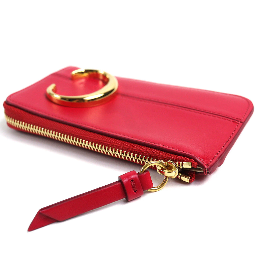 未使用品△Chloe クロエ CHLOEC クロエC L字ファスナー スモール パース レザー フラグメントケース コインケース レッドピンク系 袋付き