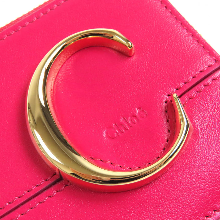 未使用品△Chloe クロエ CHLOEC クロエC L字ファスナー スモール パース レザー フラグメントケース コインケース レッドピンク系 袋付き