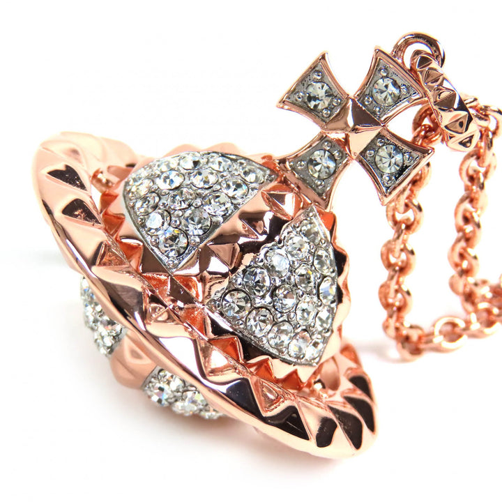 極美品△Vivienne Westwood ヴィヴィアンウエストウッド メイフェア ラージ オーブペンダント ラインストーン ネックレス ピンクゴールド