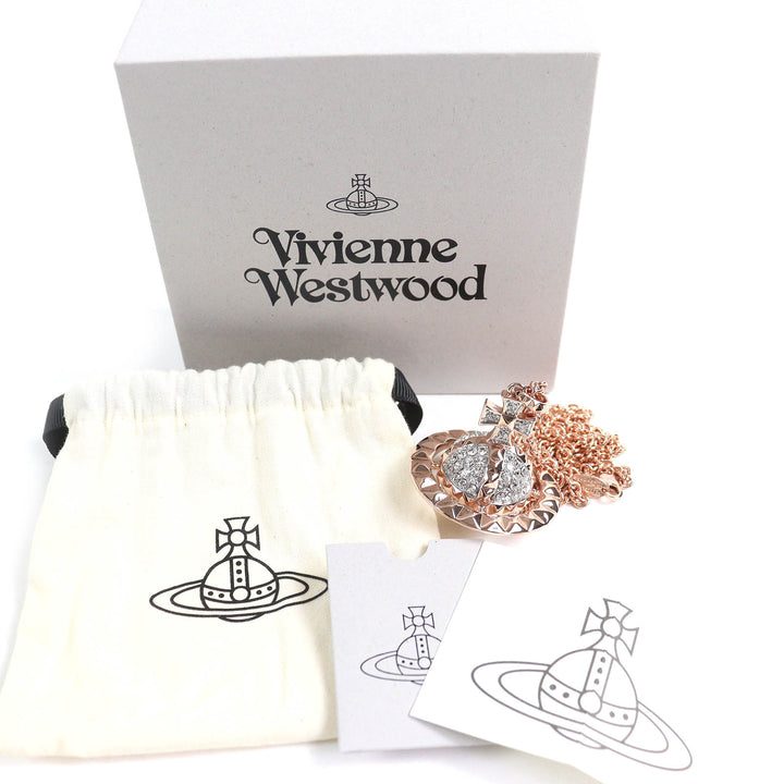 極美品△Vivienne Westwood ヴィヴィアンウエストウッド メイフェア ラージ オーブペンダント ラインストーン ネックレス ピンクゴールド
