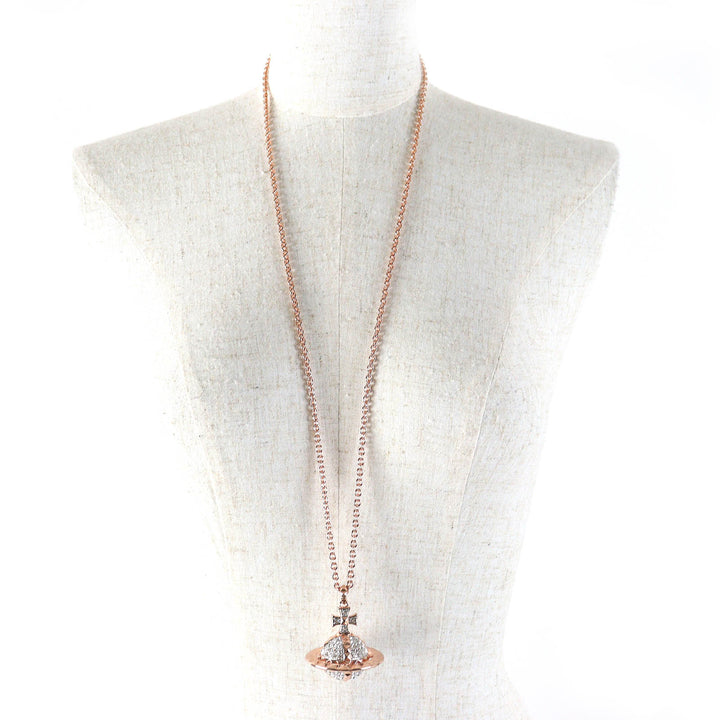極美品△Vivienne Westwood ヴィヴィアンウエストウッド メイフェア ラージ オーブペンダント ラインストーン ネックレス ピンクゴールド
