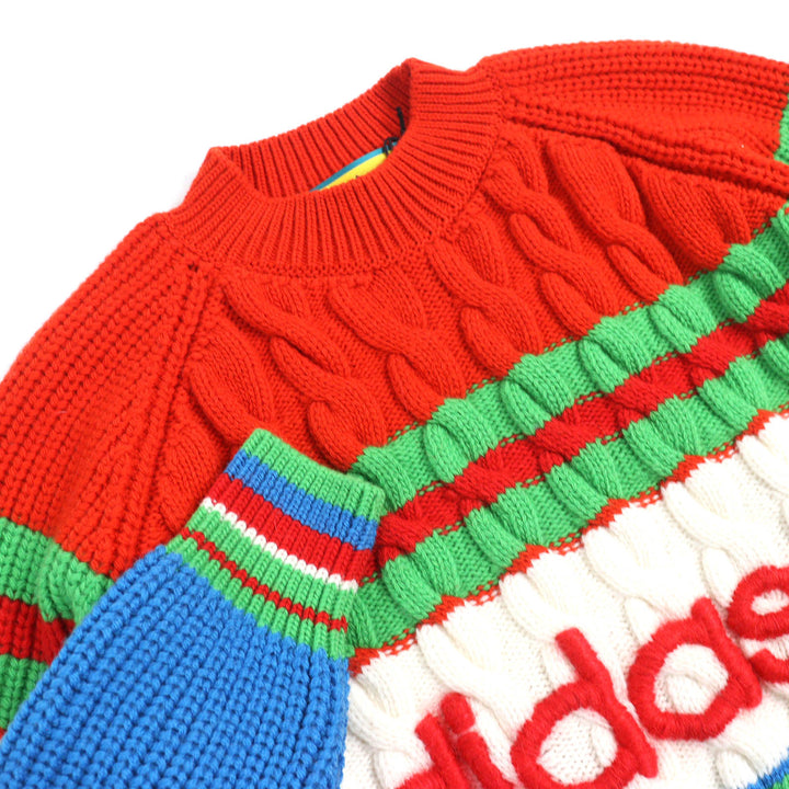 未使用品△GUCCI×adidas グッチ×アディダス 717722 ウール モヘア インターロッキングG ウェブライン ケーブルニット XS 伊製 正規品