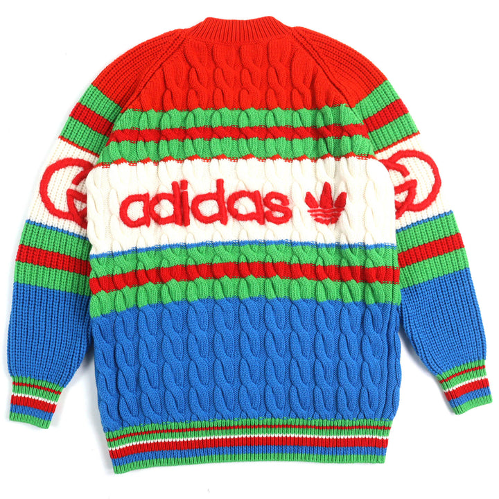 未使用品△GUCCI×adidas グッチ×アディダス 717722 ウール モヘア インターロッキングG ウェブライン ケーブルニット XS 伊製 正規品