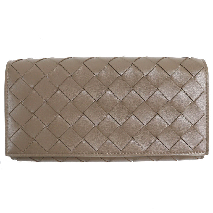 極美品△BOTTEGAVENETA ボッテガヴェネタ イントレチャート フラップ ウォレット 二つ折り レザー 長財布 ブラウン 保存袋付 伊製 メンズ
