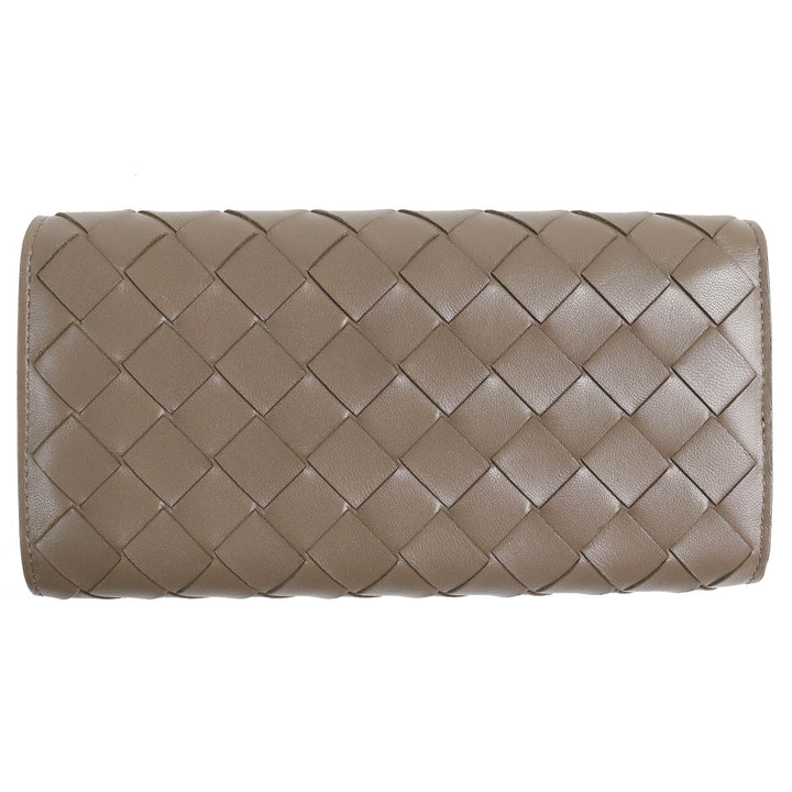 極美品△BOTTEGAVENETA ボッテガヴェネタ イントレチャート フラップ ウォレット 二つ折り レザー 長財布 ブラウン 保存袋付 伊製 メンズ
