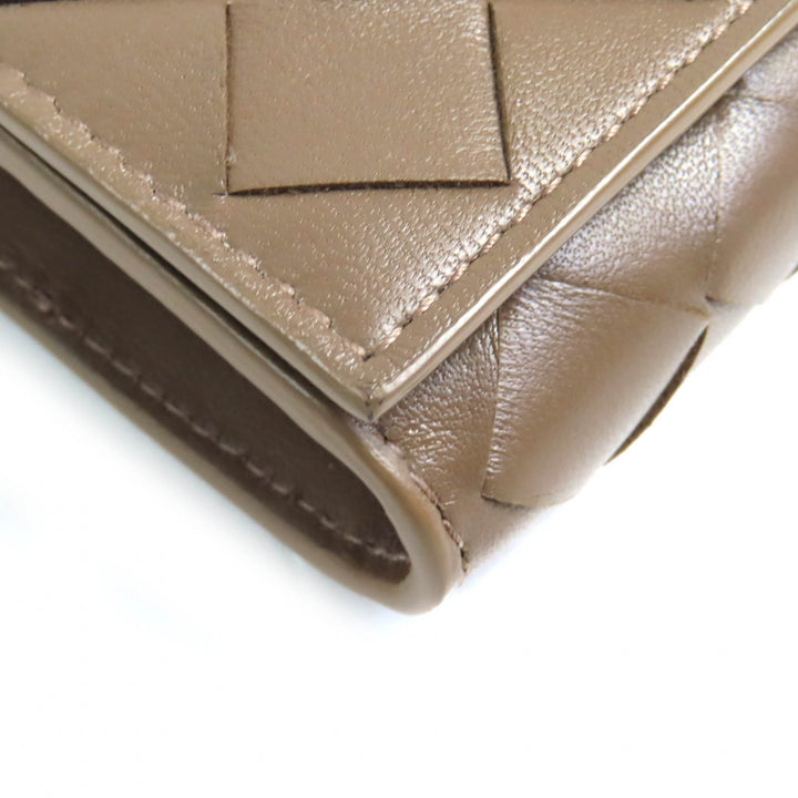 極美品△BOTTEGAVENETA ボッテガヴェネタ イントレチャート フラップ ウォレット 二つ折り レザー 長財布 ブラウン 保存袋付 伊製 メンズ