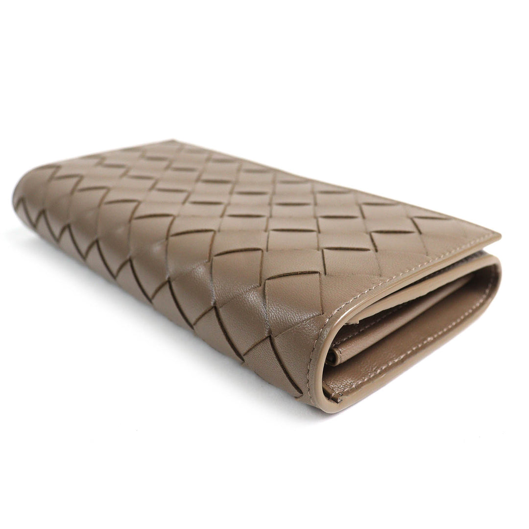 極美品△BOTTEGAVENETA ボッテガヴェネタ イントレチャート フラップ ウォレット 二つ折り レザー 長財布 ブラウン 保存袋付 伊製 メンズ