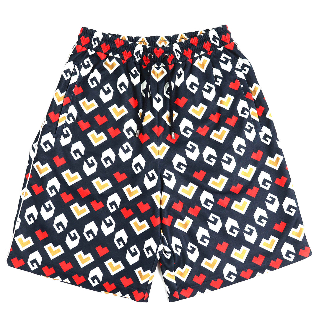 未使用品△GUCCI グッチ 23AW 752639 総柄デザイン ハーフパンツ ショートパンツ ネイビー ホワイト レッド XS 箱付き イタリア製 正規品
