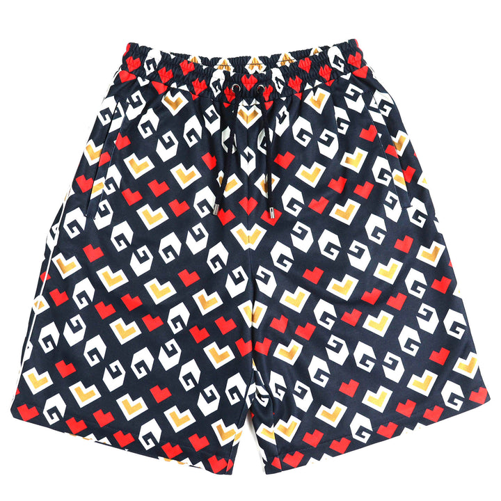 未使用品△GUCCI グッチ 23AW 752639 総柄デザイン ハーフパンツ ショートパンツ ネイビー ホワイト レッド XS 箱付き イタリア製 正規品