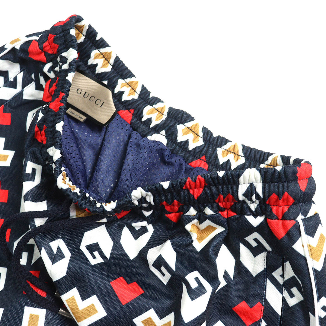 未使用品△GUCCI グッチ 23AW 752639 総柄デザイン ハーフパンツ ショートパンツ ネイビー ホワイト レッド XS 箱付き イタリア製 正規品