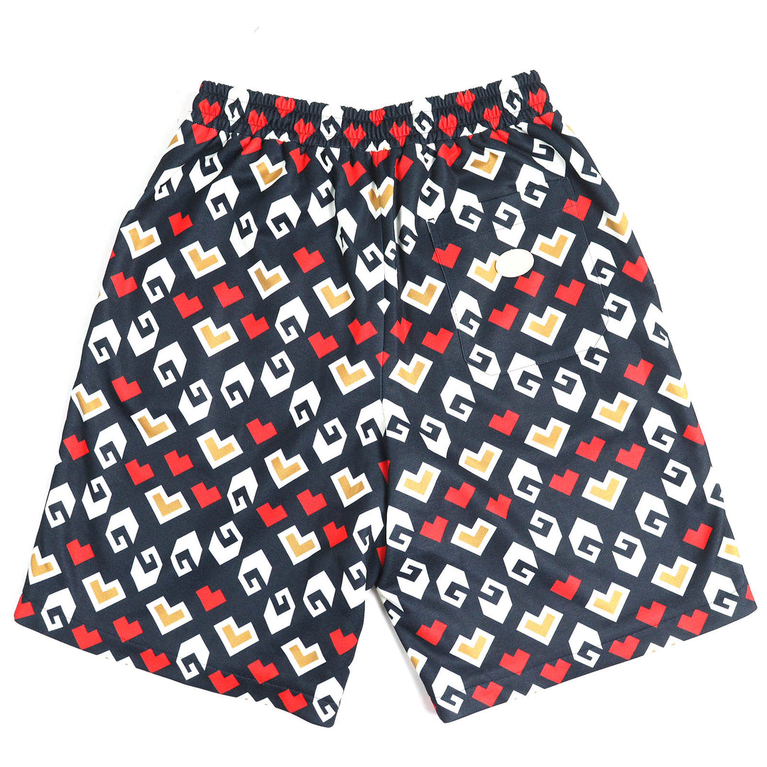 未使用品△GUCCI グッチ 23AW 752639 総柄デザイン ハーフパンツ ショートパンツ ネイビー ホワイト レッド XS 箱付き イタリア製 正規品