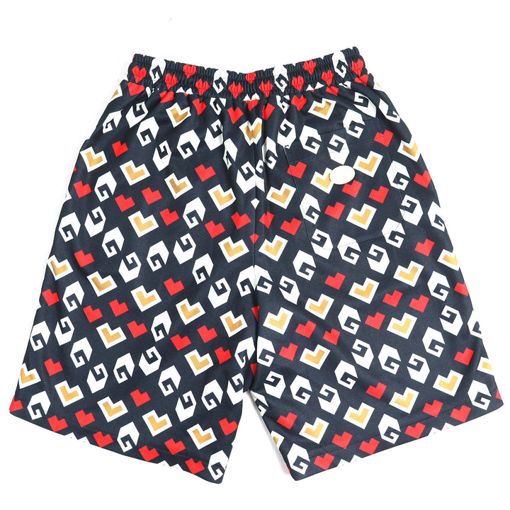 未使用品△GUCCI グッチ 23AW 752639 総柄デザイン ハーフパンツ ショートパンツ ネイビー ホワイト レッド XS 箱付き イタリア製 正規品