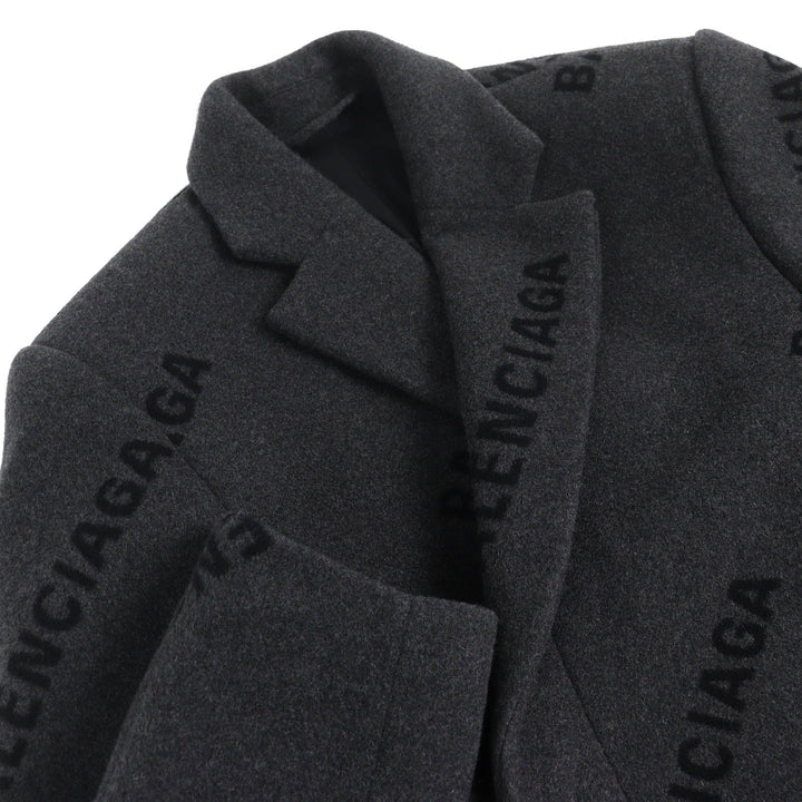 極美品△BALENCIAGA バレンシアガ 595272 SHIFTED COAT カシミヤ100％ ロゴ総柄 ロング コート チャコールグレー 46 伊製 正規品 メンズ