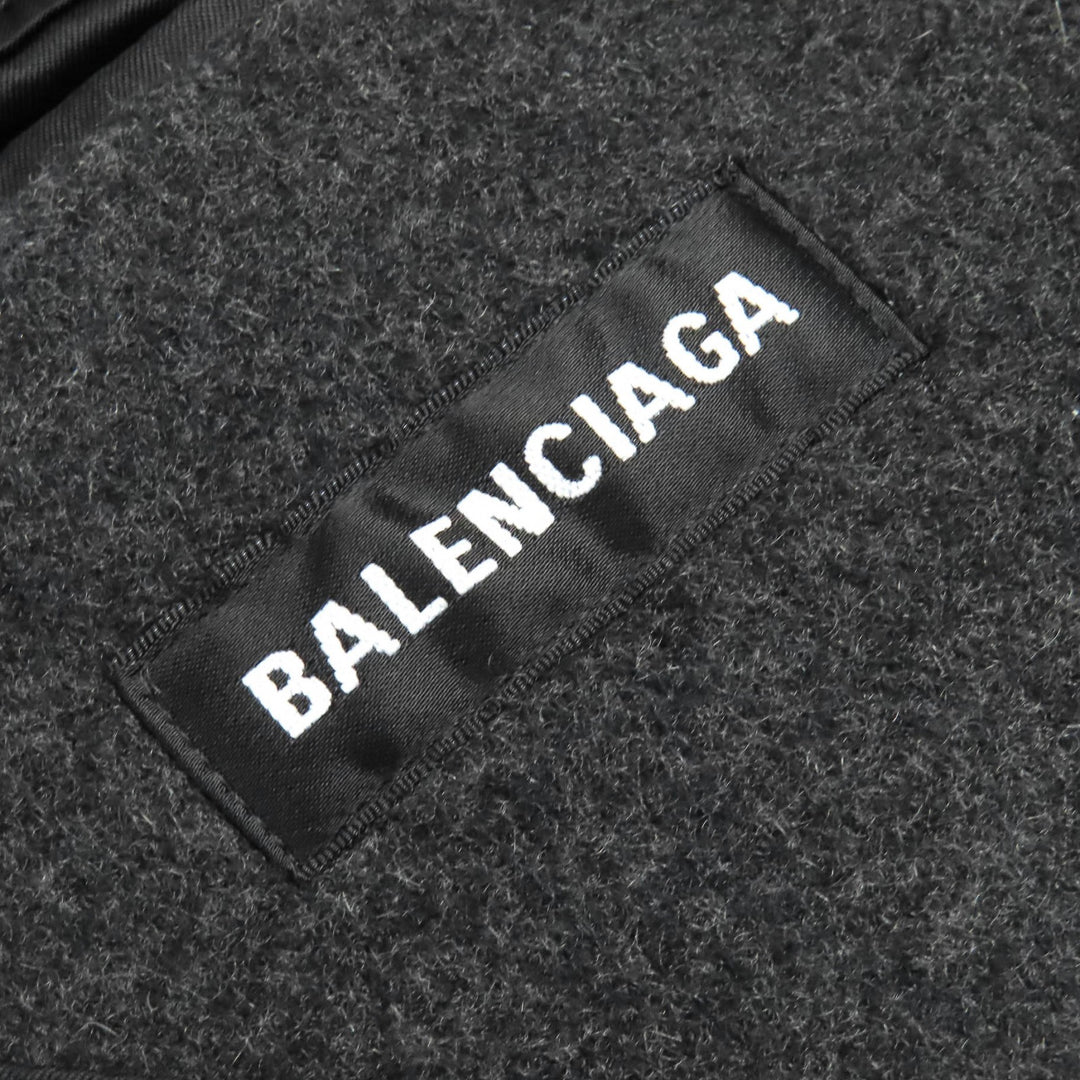 極美品△BALENCIAGA バレンシアガ 595272 SHIFTED COAT カシミヤ100％ ロゴ総柄 ロング コート チャコールグレー 46 伊製 正規品 メンズ